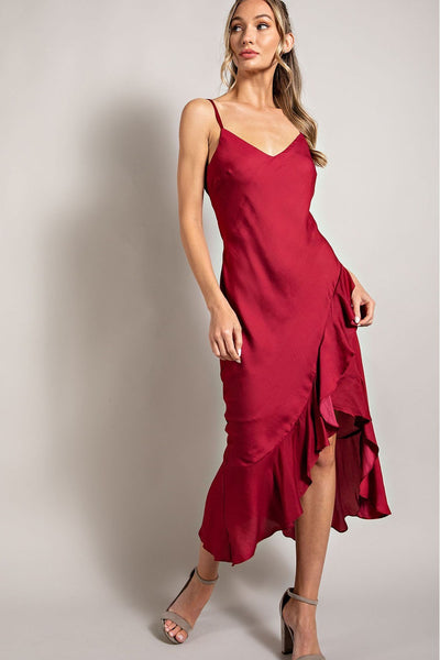 Burgundy Ruffle Hem Dress