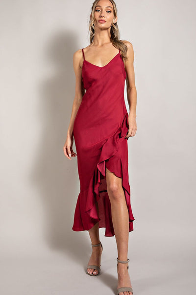 Burgundy Ruffle Hem Dress