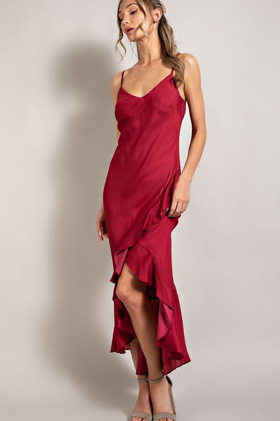 Burgundy Ruffle Hem Dress