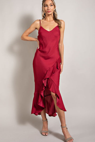Burgundy Ruffle Hem Dress