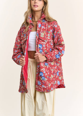 Floral Quilted Button Down Jacket
