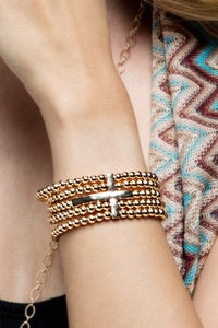 Gold-tone Multi-layer Cross Beaded Bracelet
