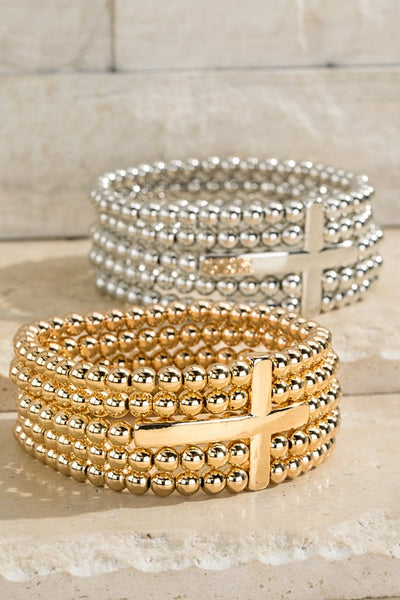 Gold-tone Multi-layer Cross Beaded Bracelet