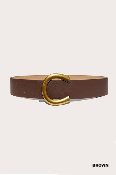 Large C Shape Buckle Fashion Belt: BROWN / 1(ONE SIZE)