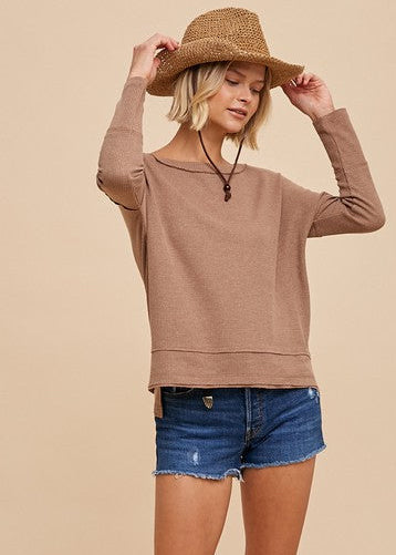 Waffle Knit Thermal Top in Dusty Camel