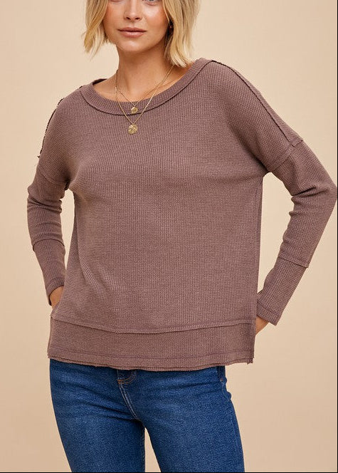 Waffle Knit Thermal Top in Mocha