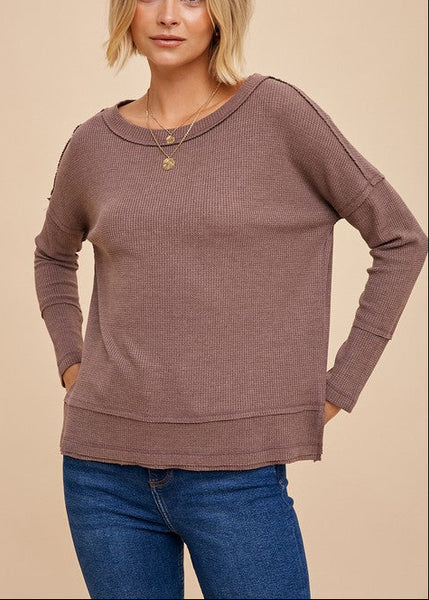 Waffle Knit Thermal Top in Mocha