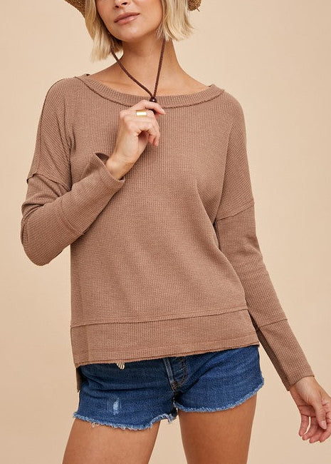 Waffle Knit Thermal Top in Dusty Camel