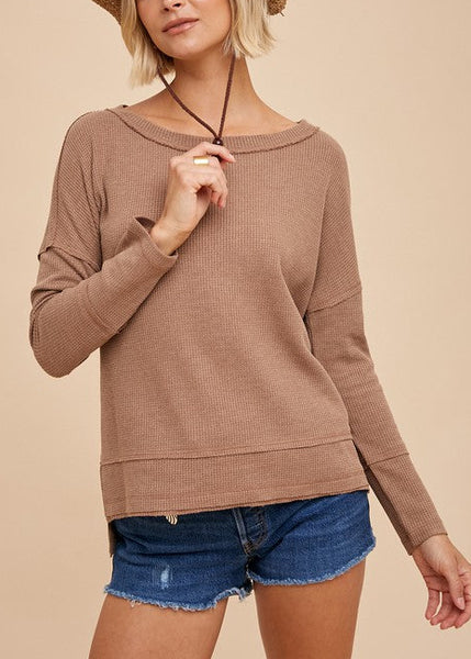 Waffle Knit Thermal Top in Dusty Camel