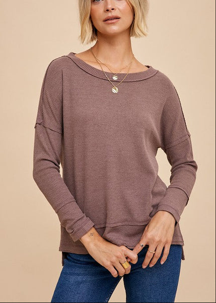 Waffle Knit Thermal Top in Mocha