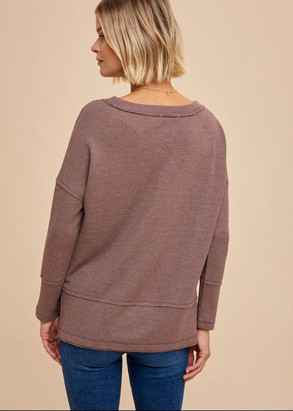 Waffle Knit Thermal Top in Mocha