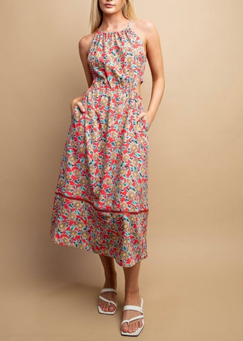 Floral Halter Neck Cut-out Midi Dress~FINAL SALE