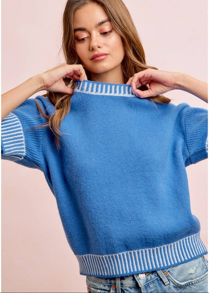 Blue Knit Double Sleeve Top