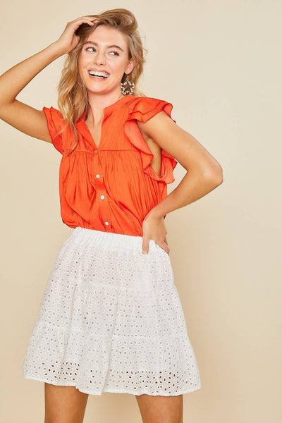 White Ruffle Sleeve Flowy Top ~ FINAL SALE