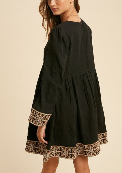 Boho Vibes Cotton Embroidered V-neck Dress