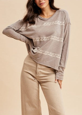 Floral Embroidery Striped Tee Shirt