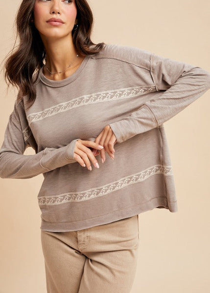 Floral Embroidery Striped Tee Shirt