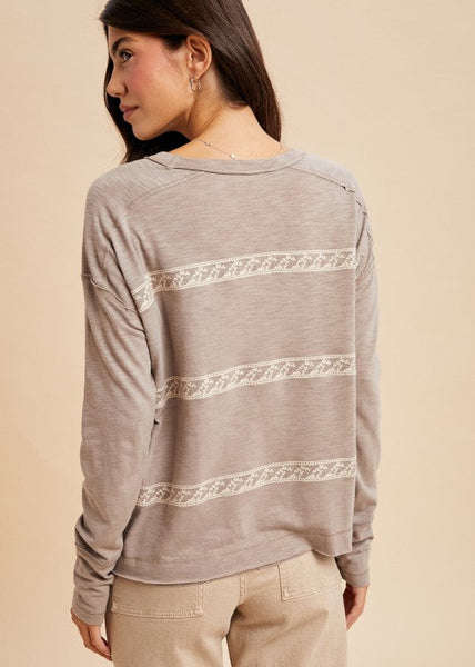 Floral Embroidery Striped Tee Shirt