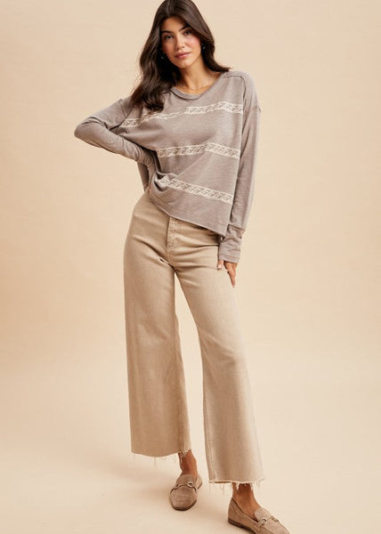 Floral Embroidery Striped Tee Shirt