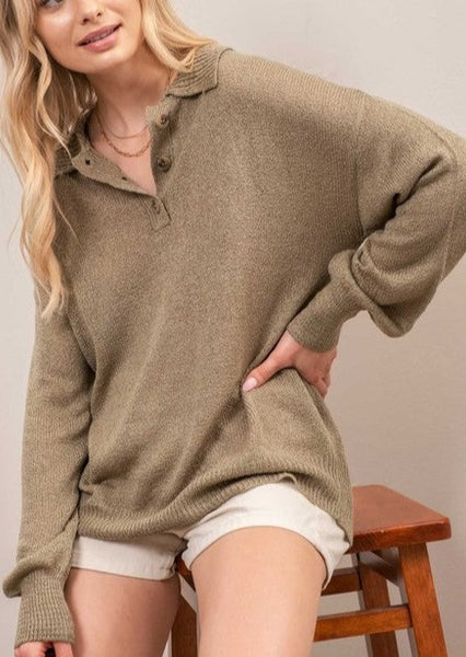 Olive Lightweight Collared Sweater