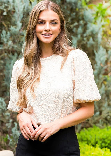 THML Textured Knit Top with Puff Sleeves