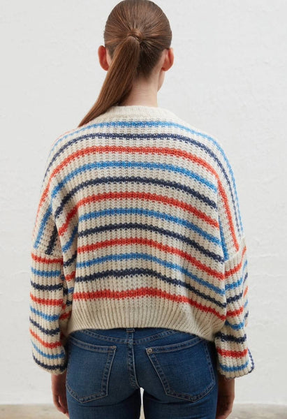 Striped Chunky Cropped  Crewneck Sweater