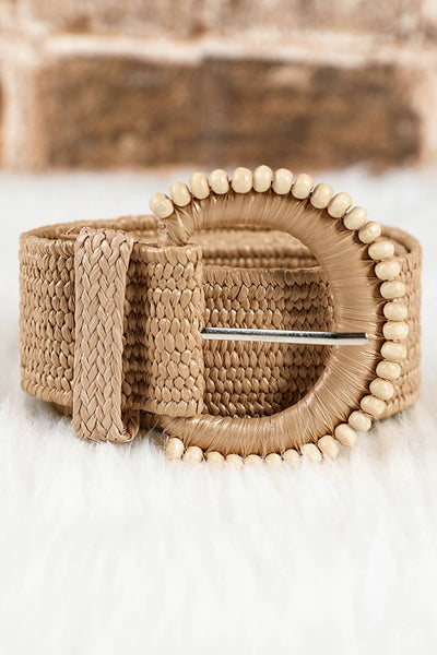 Boho Beaded Straw Woven Belt