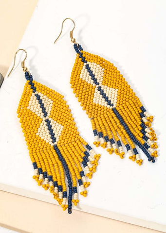 Tribal Vibes Mustard Beaded Earrings
