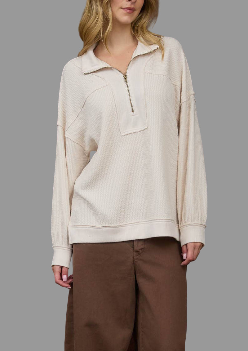 Quarter Zip Waffle Textured Top