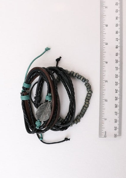 Multi-wrap Leather Braid Beaded Bracelet