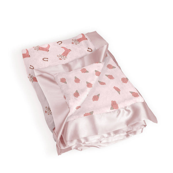 Reversible Baby Blanket Bloomin' Cowboy Boot with satin trim