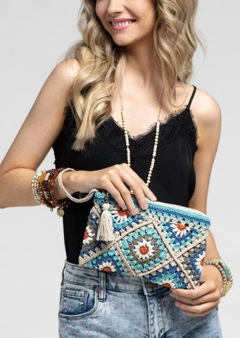 Tile Pattern Crochet Wristlet with Tassel