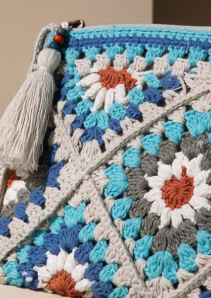 Tile Pattern Crochet Wristlet with Tassel
