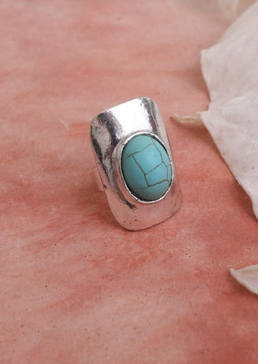 Modern Style Adjustable Turquoise Silver Ring