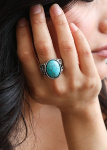 Bohemian Oval Cut Adjustable Turquoise Ring