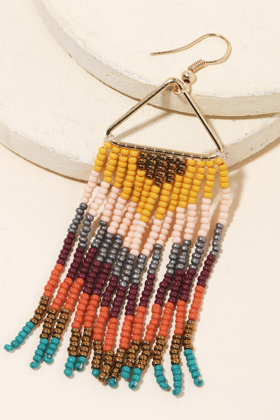 Triangle Fringe Beaded Earrings