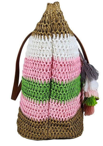 Color-block Tote Bag with Tassel ~FINAL SALE