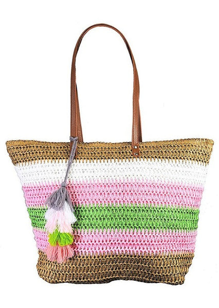 Color-block Tote Bag with Tassel ~FINAL SALE