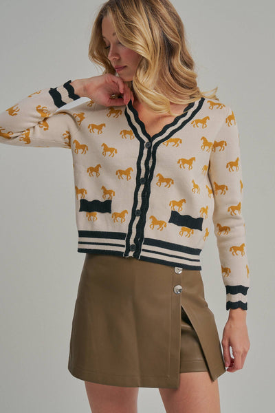 SUPER SOFT HORSE PRINT KNIT CARDIGAN_JLT00386-01: TAUPE COMBO / S-M-L(2-2-2)