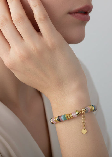 Multicolor Tarnish Resistant Stone And Gold Beaded Bracelet