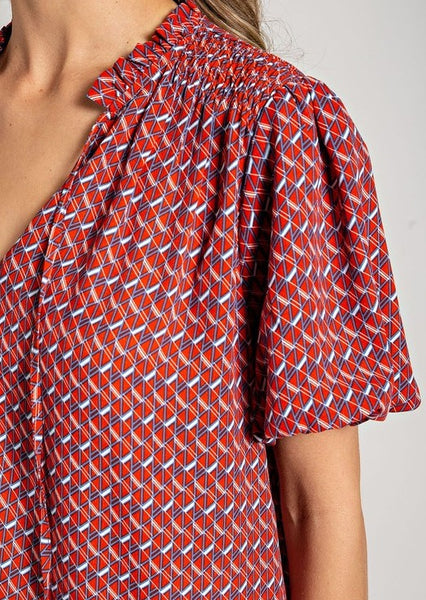 Rosa Red, White & Blue Smock Shoulder Top