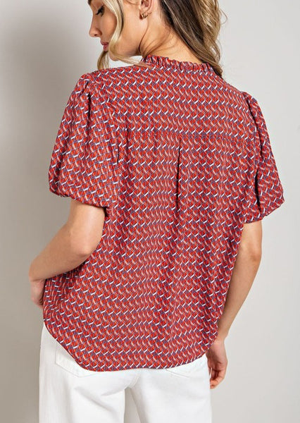 Rosa Red, White & Blue Smock Shoulder Top