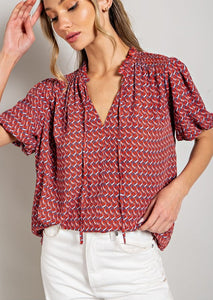 Rosa Red, White & Blue Smock Shoulder Top