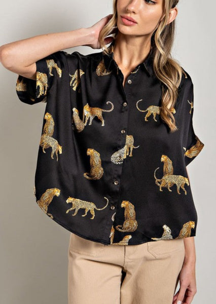 On The Prowl Leopard Print Short Sleeve Blouse