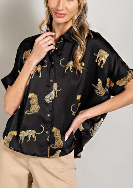 On The Prowl Leopard Print Short Sleeve Blouse