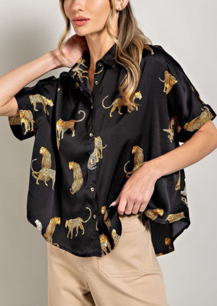 On The Prowl Leopard Print Short Sleeve Blouse