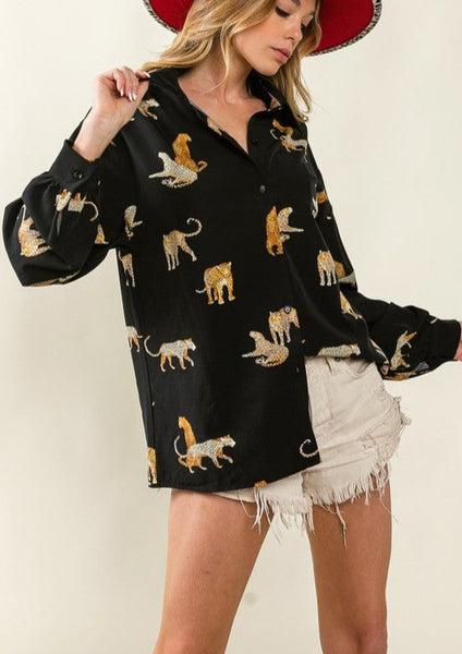 On The Prowl Leopard Print Long Sleeve Blouse