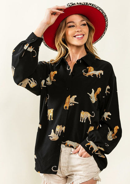 On The Prowl Leopard Print Long Sleeve Blouse