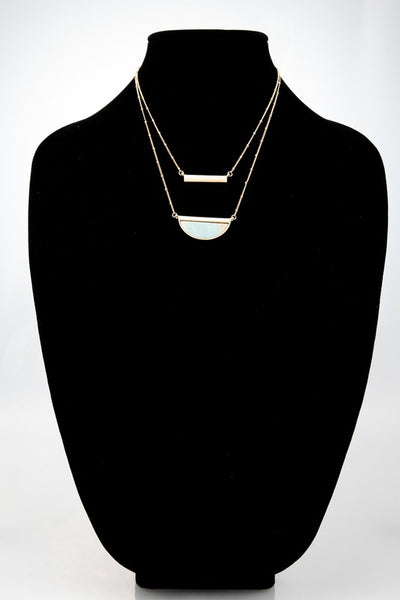 Half Moon Turquoise and Gold Bar Layered Necklace
