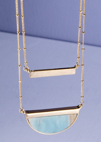 Half Moon Turquoise and Gold Bar Layered Necklace
